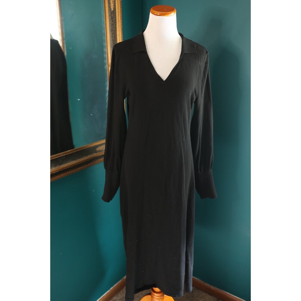 Sweet Halo Black Long Balloon Sleeve Sweater Maxi Dress Collar Grunge Goth M